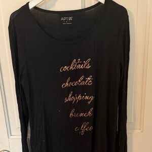 Apt. 9 Black Long Sleeve Top with Metallic Gold Script